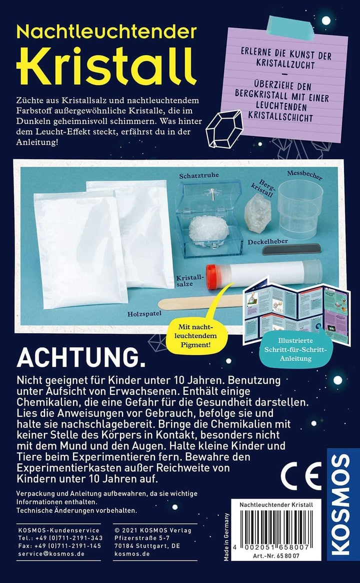 KOSMOS 658007 Nachtleuchtender Kristall, Kristalle selbst züchten, mit Schatztruhe, Experimentieren