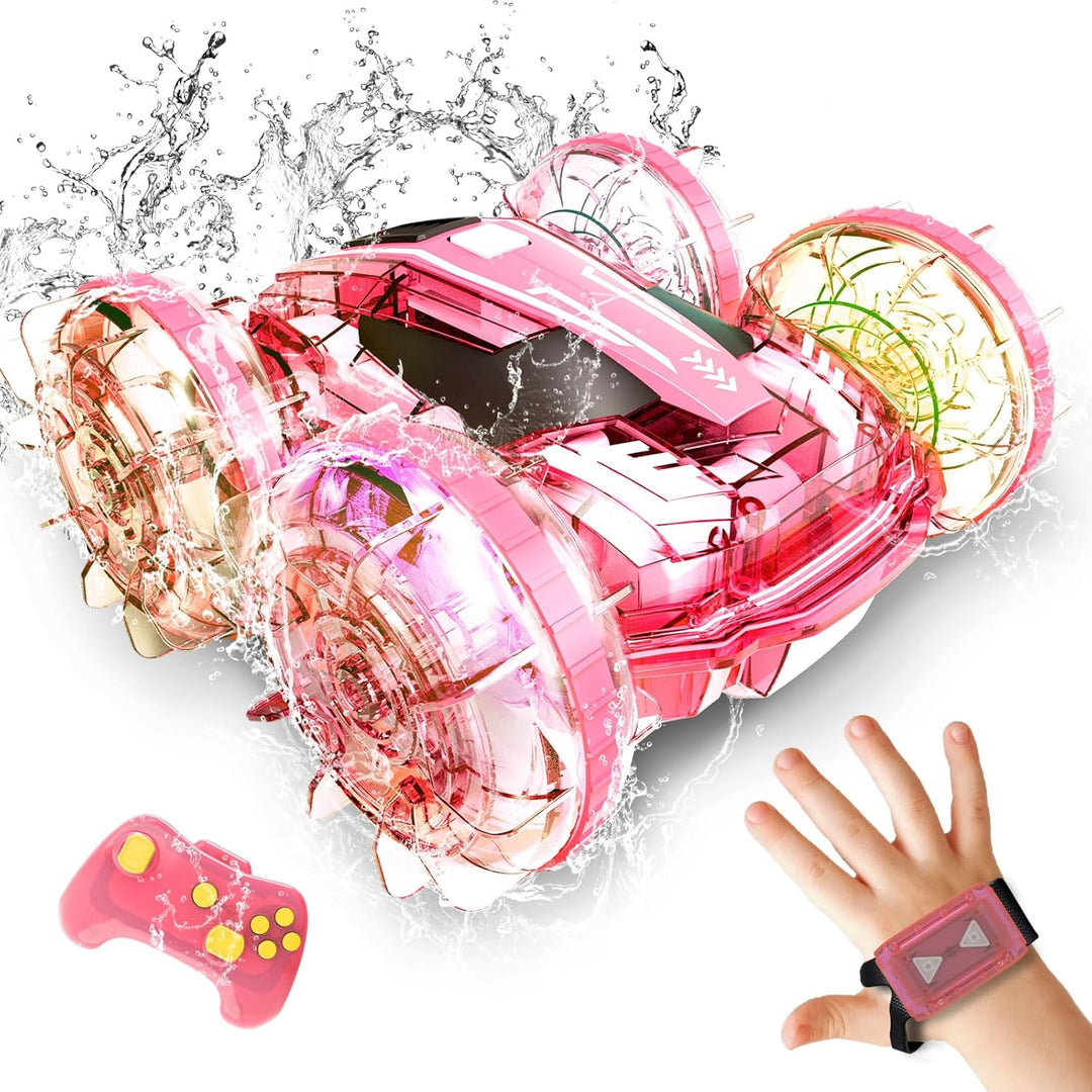 Tecnock 2024 Amphibisches Ferngesteuertes Auto Boot für Kinder, 4WD RC Stunt Auto mit Handsteuerung,
