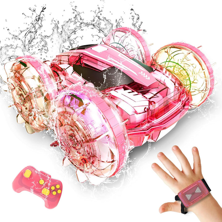 Tecnock 2024 Amphibisches Ferngesteuertes Auto Boot für Kinder, 4WD RC Stunt Auto mit Handsteuerung,