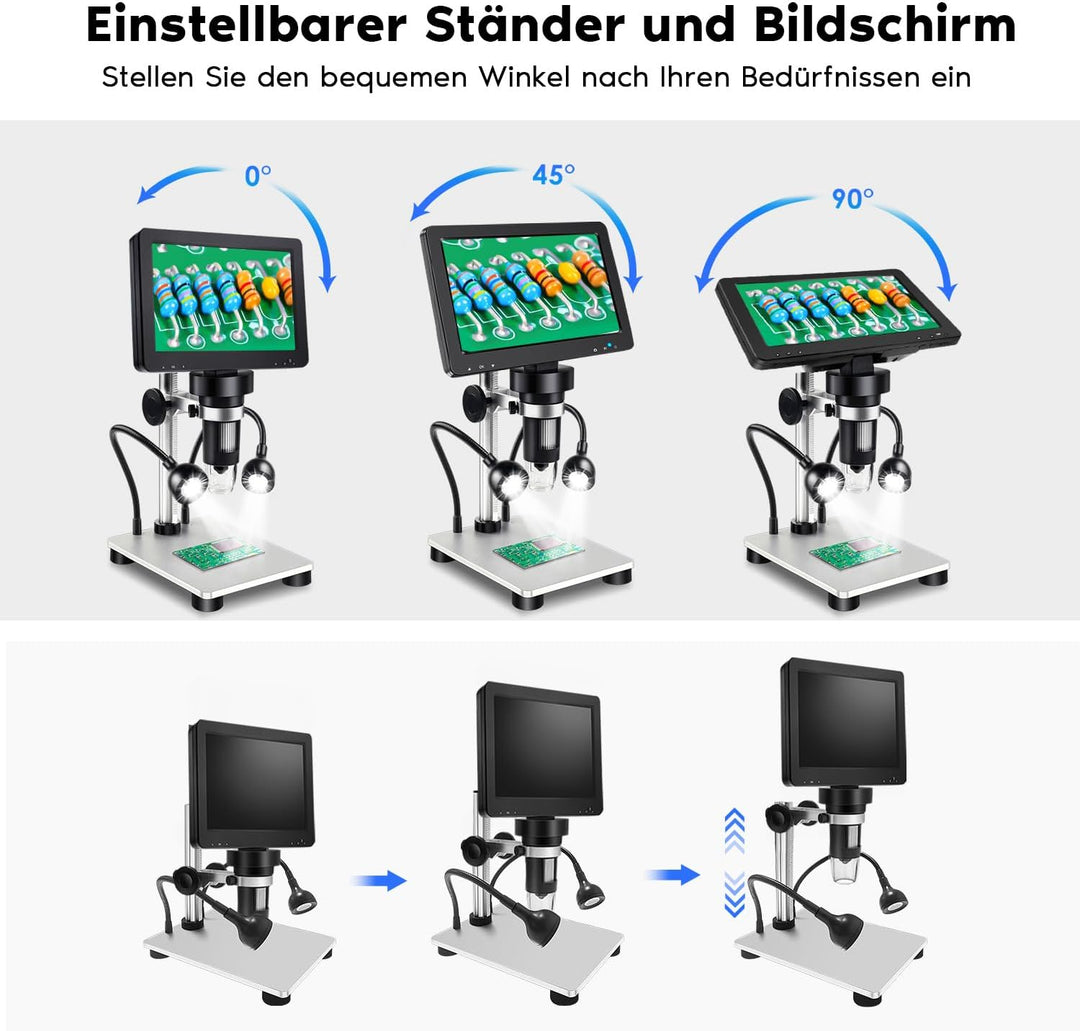 Leipan 7" LCD Digital Mikroskop, 1200X, 12MP, 1080P Video, 12 Objektträger, kabelgebundene Fernbedie