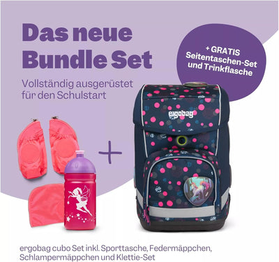 ergobag cubo Bundle Set ergonomischer Schulrucksack, Set 7-teilig plus Seitentaschen Zip-Set und Tri