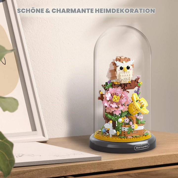 Eule Blumenstrauss Bausteine Bausatz, kreativer DIY Tiere Blumen Bauset Blumen Pflanzen Blumenstraus