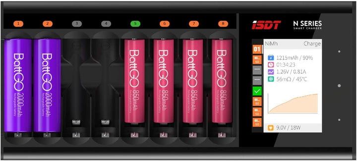 ISDT N8 Batterieladegerät Akku Ladegerät,Universal LCD-Display Schnellladegerät für AA/AAA NI-MH NI-