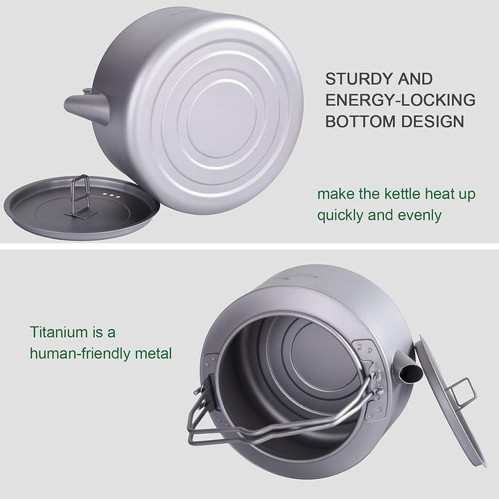 iBasingo 1L Titan Wasserkocher Camping Teekanne mit Grossem Fassungsvermögen mit Klappgriff & Filter
