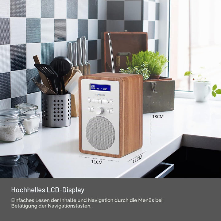 LEMEGA CR2+ DAB/DAB+ Digitalradio,UKW-Digitalradio,DAB-Radio Netzbetrieben,Doppelter Wecker,Küchen-S
