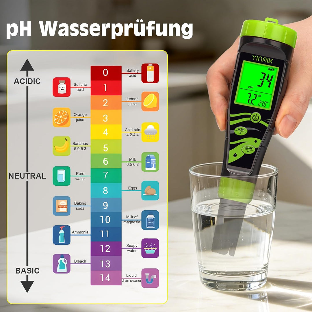 YINMIK 5 in 1 pH Messgerät Wasser, Pool pH Messgerät, Digitales pH EC Messgerät, Salzgehalt pH Teste
