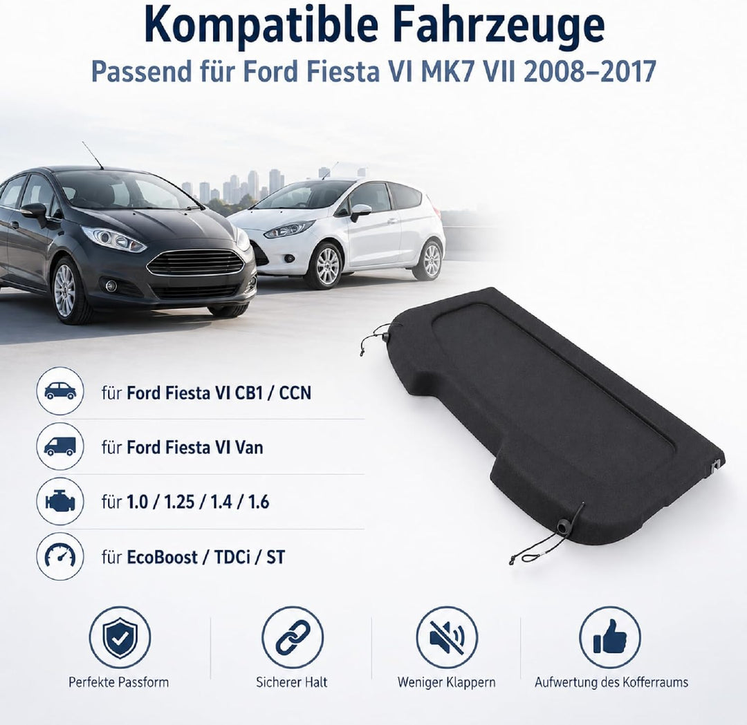 Callume Hutablage Kofferraumabdeckung Laderaumabdeckung Kompatibel mit Ford Fiesta VI MK7 VII 2008-2