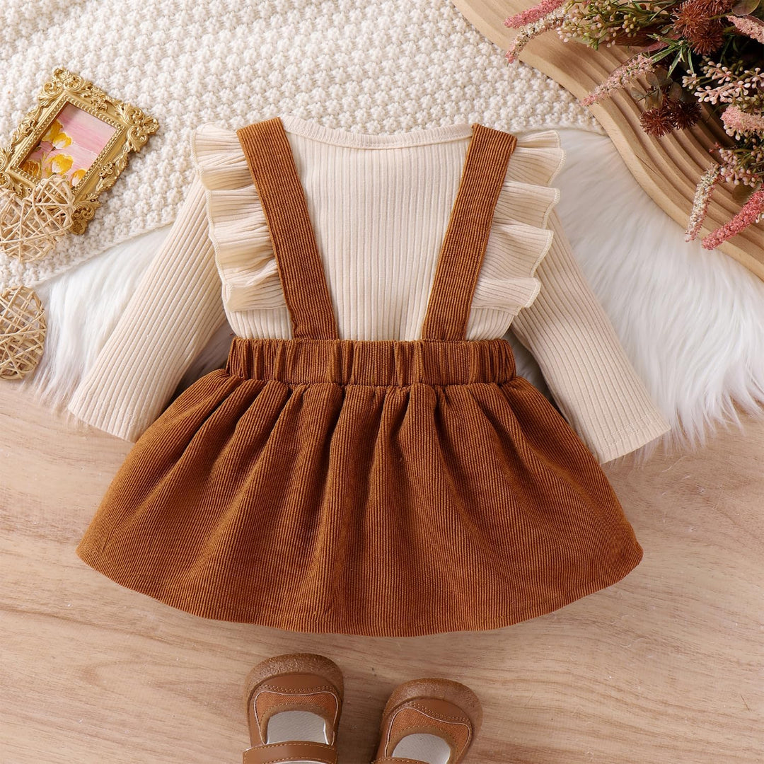 Neugeborenes Baby Mädchen Röcke Sets Rüschen Top + Plaid/Dots/Bowknot Overalls Hosenträger Kleid + S