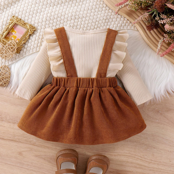 Neugeborenes Baby Mädchen Röcke Sets Rüschen Top + Plaid/Dots/Bowknot Overalls Hosenträger Kleid + S