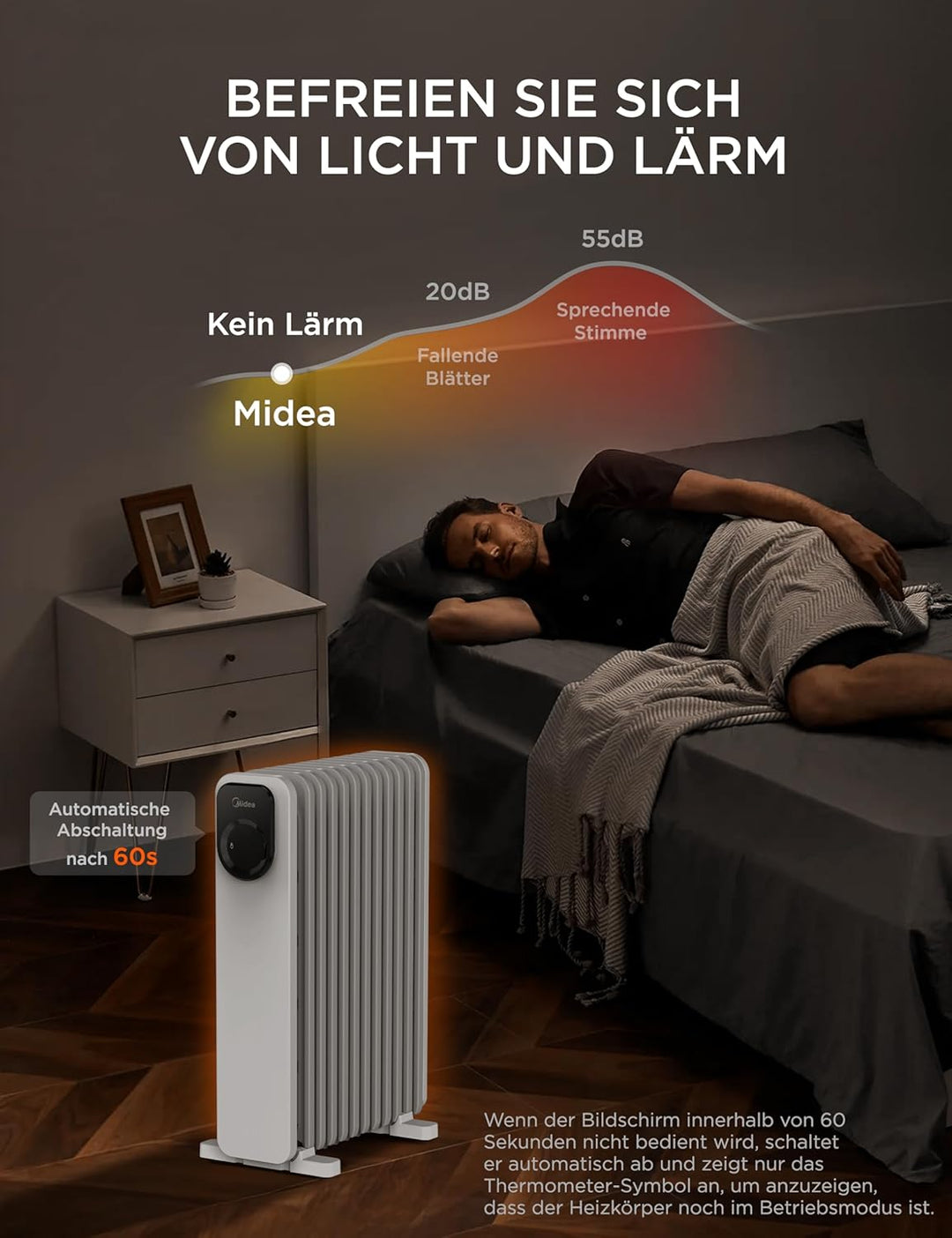 Midea NY2311-24UR Ölradiator, Mobile Elektroheizung 11 Rippenmit Fernbedienung und LED Touchscreen，R