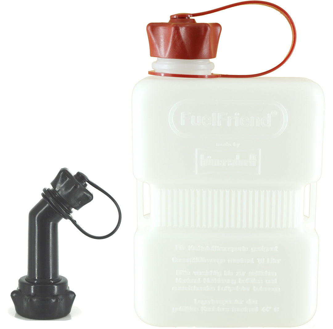 FuelFriend®-PLUS CLEAR 1,0 Liter - Klein-Benzinkanister Mini-Reservekanister + verschliessbares Ausl
