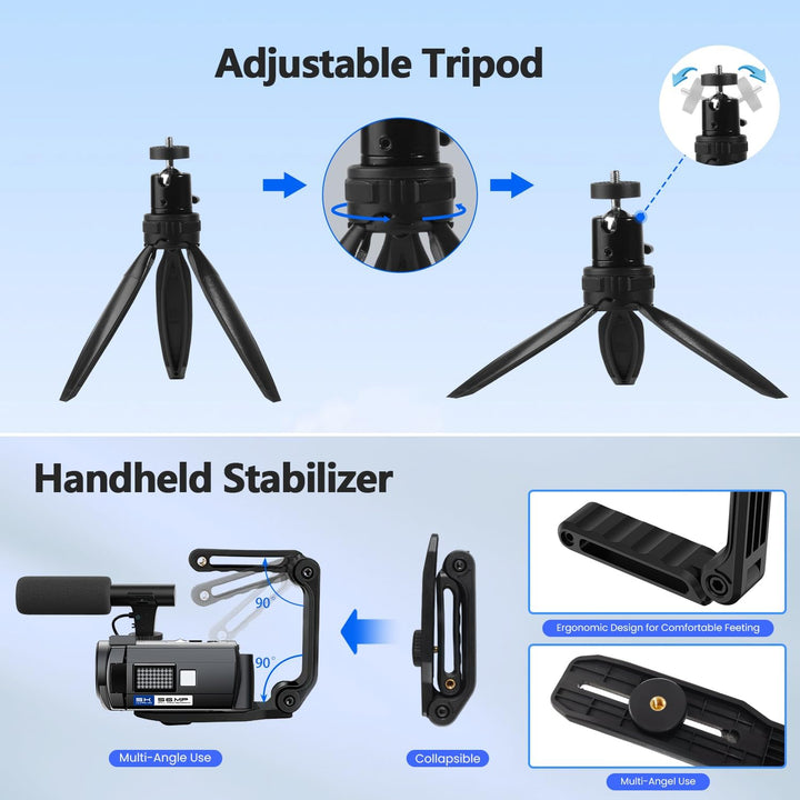 Videokamera Camcorder 5K Kamera mit 56MP, 16x Digitalzoom, IR Nachtsicht, WiFi Vlogging Kamera für Y