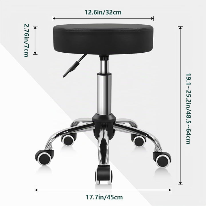 BFTOU Schwarzer Drehhocker aus PU-Leder mit Rollen, perfekt für Salon, Arbeit, Zuhause, Spa, Geschäf