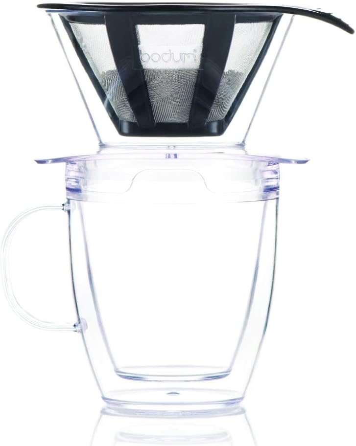 Bodum Pour Over Kaffee-Tropfer-Set mit doppelwandigem Becher und Permanentfilter, 340 ml, transparen