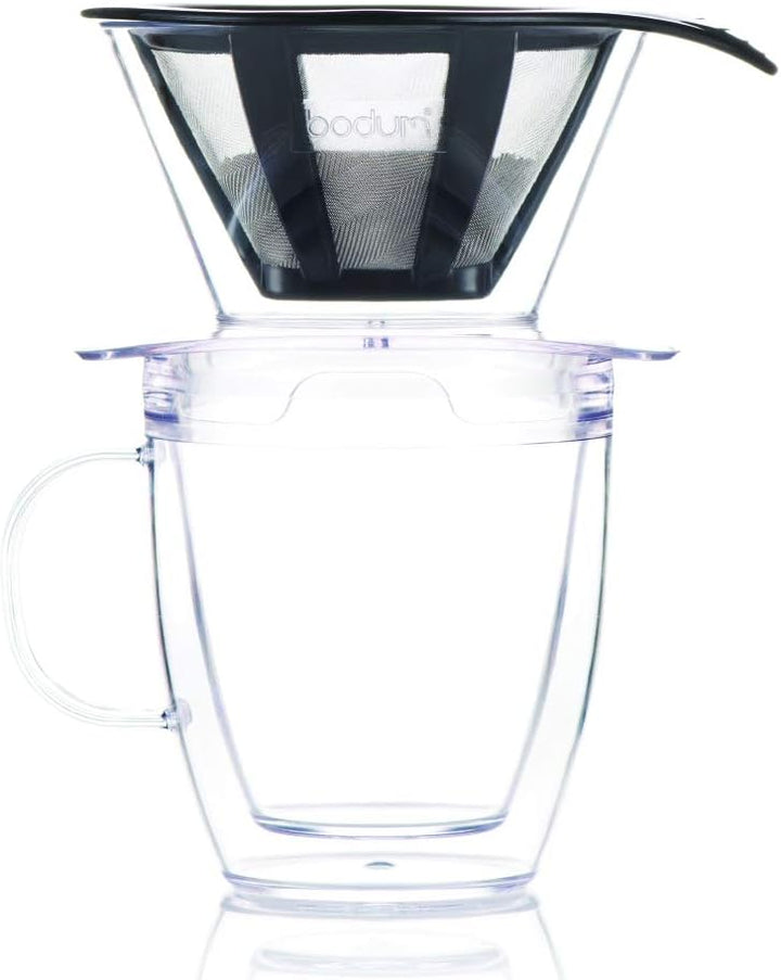 Bodum Pour Over Kaffee-Tropfer-Set mit doppelwandigem Becher und Permanentfilter, 340 ml, transparen