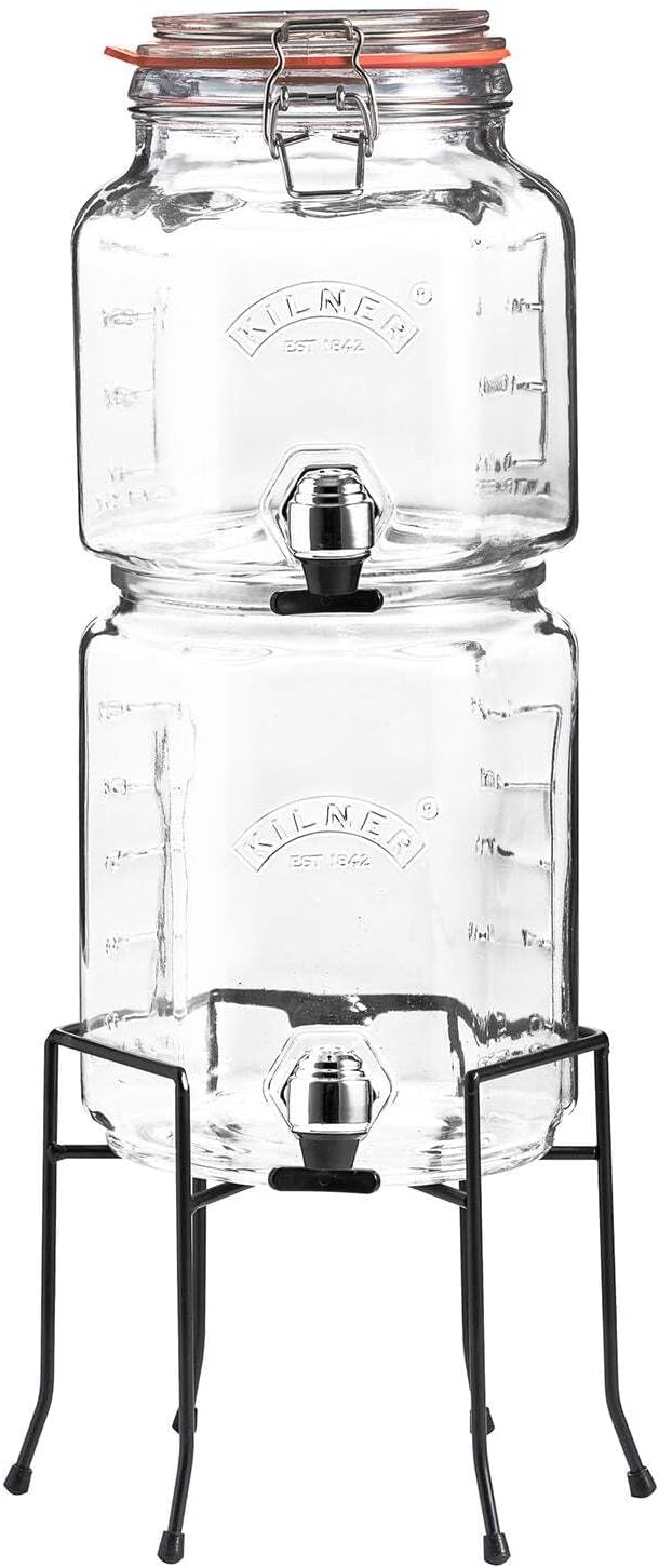 Kilner 25.004 Stapelbarer Getränkespender mit Ständer, 5,2 Liter, Glas, Masse: 22,7 x 19,6 x 40 cm,
