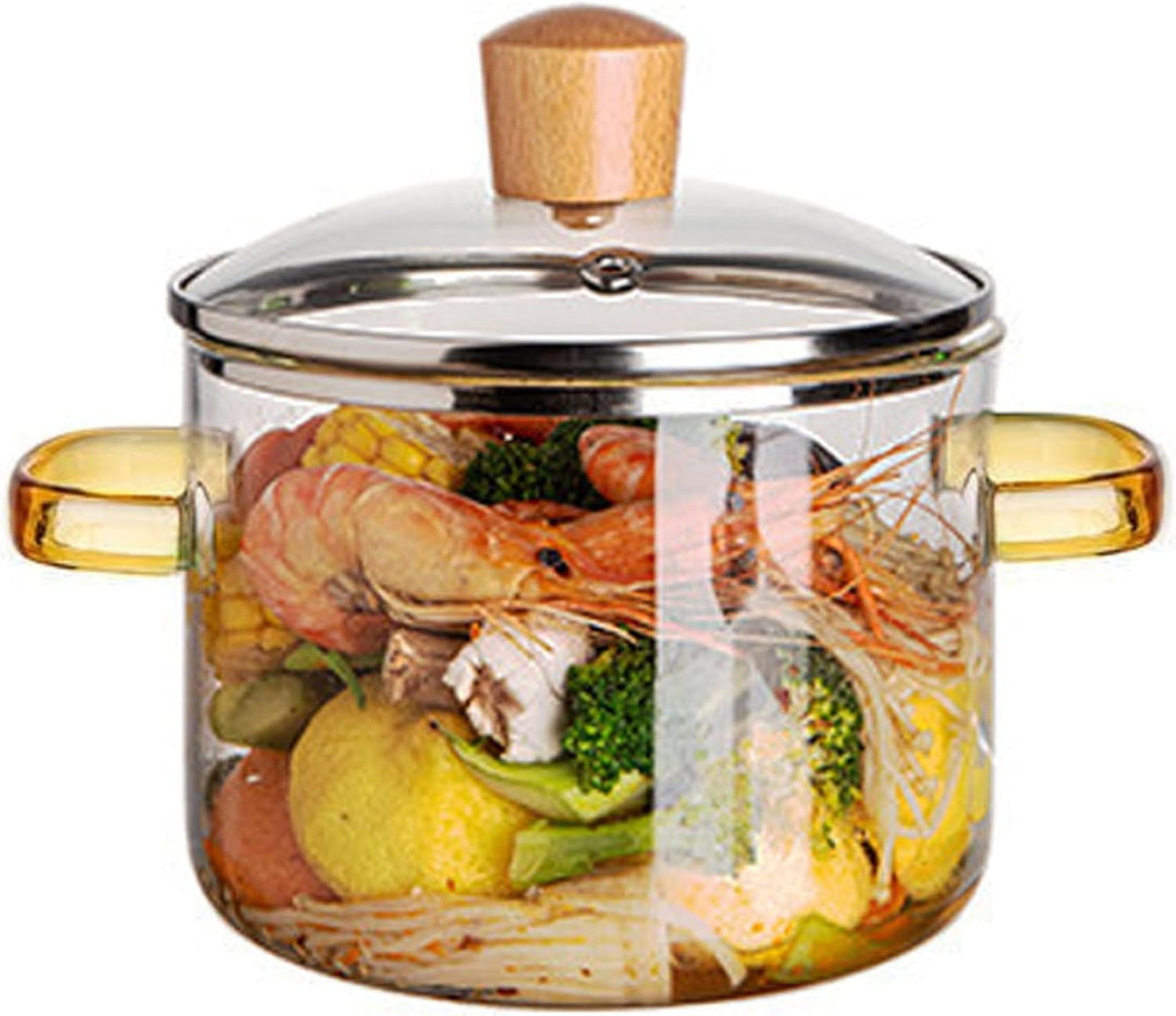 Glastopf mit Deckel 1,6L Dual Griff klarer topf mikrowellenmarkierbares kochertopf hitzebeständig un