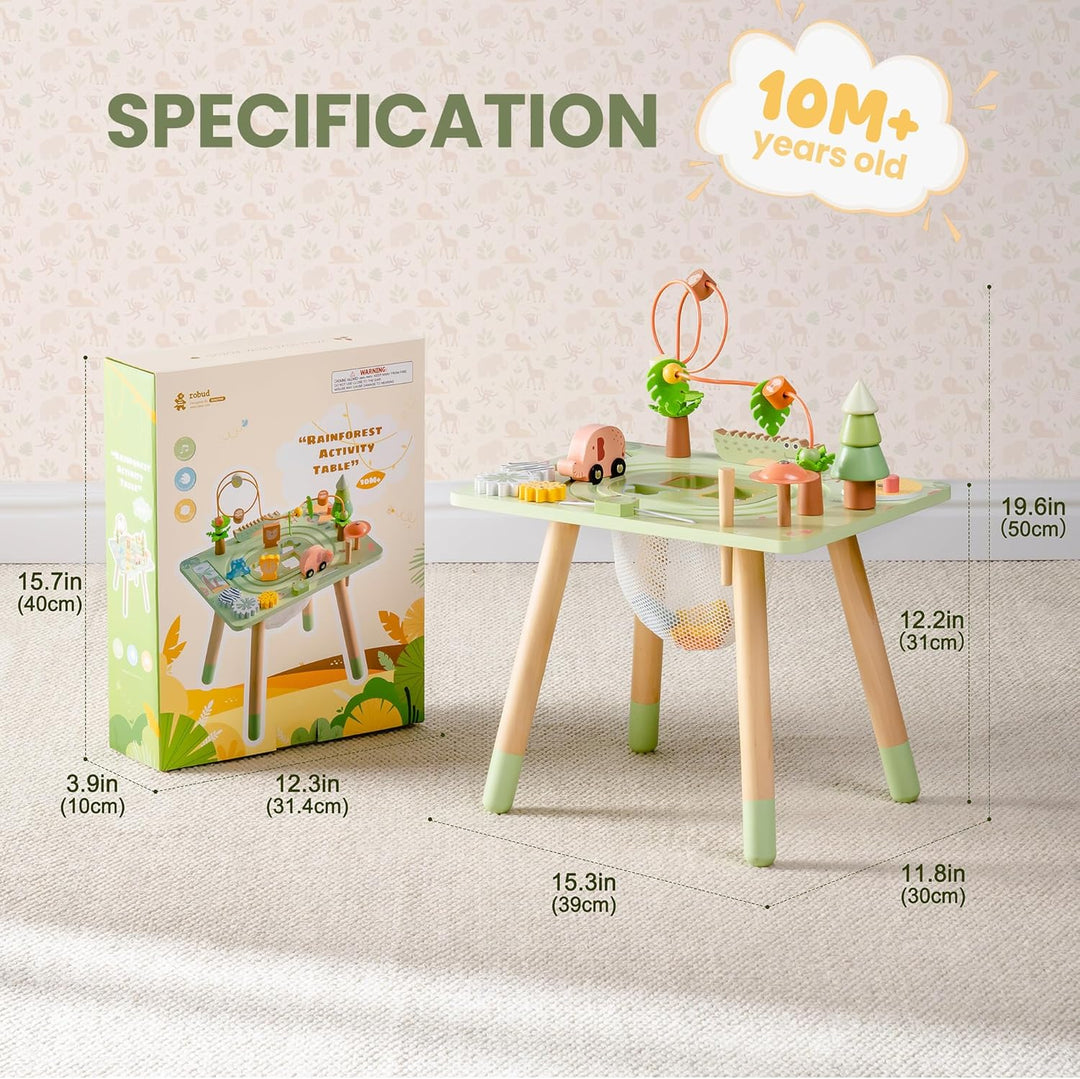 ROBUD Montessori Aktivitätstisch aus Holz, 10-in-1 Lernspielzeug für Kinder ab 18 Monaten, Eburtstag