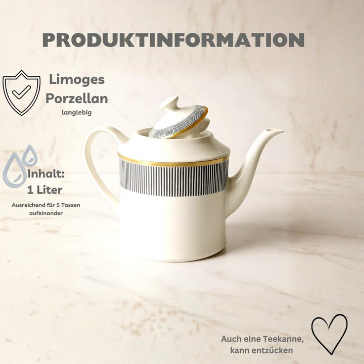 Knochenporzellan Teeservice 14-teilig für 6 Personen – Teekanne, Tassen &amp; Untertassen, Zuckerbox mit
