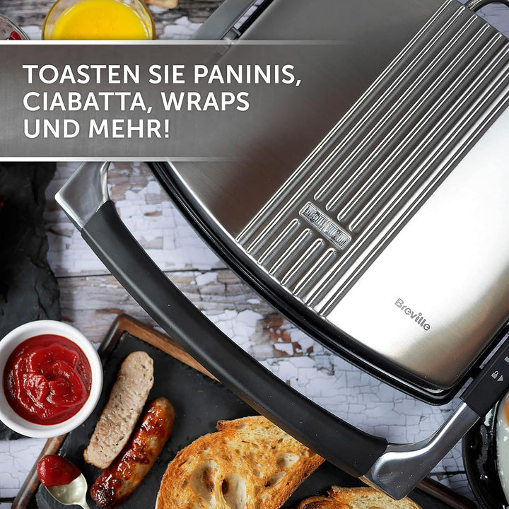 Breville Sandwich/Panini-Toaster | Sandwichmaker im Café-Stil für 4 Scheiben | Edelstahl [VST026X] V