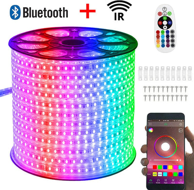 FOLGEMIR 2m RGB LED Streifen, Bluetooth kontrolliert Strip, 220V dimmbar Lichterkette, 5050 SMD 60 L