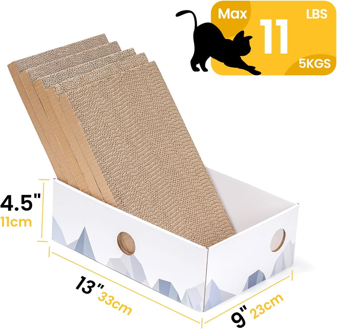 Conlun 5er-Pack Kratzbrett Katze mit Box, Beidseitige Kratzpappe für Katzen, Interaktive Öffnungen,