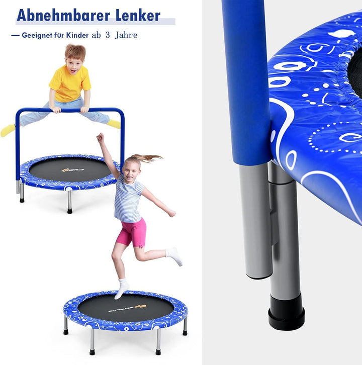 GOPLUS φ92cm Kinder Mini-Trampolin mit Haltegriff, klappbares Gartentrampolin bis 150kg belastbar, K