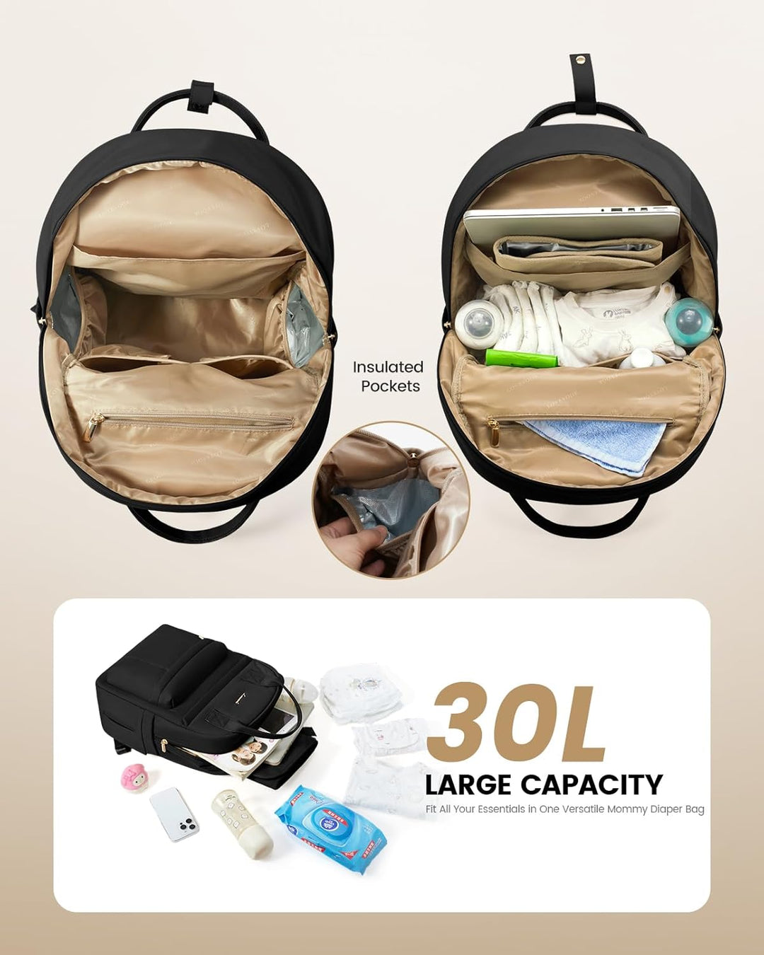 LOVEVOOK Wickelrucksack Baby Wickeltasche Rucksack mit Wickelunterlage Lässig Diaper Bag mit Kinderw