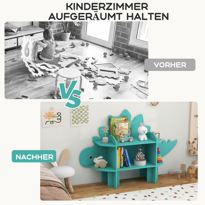 COSTWAY Kinderregal 2 Ebenen, Spielzeugregal Holz mit offenen Regalen, Niedliches Bücherregal Kinder