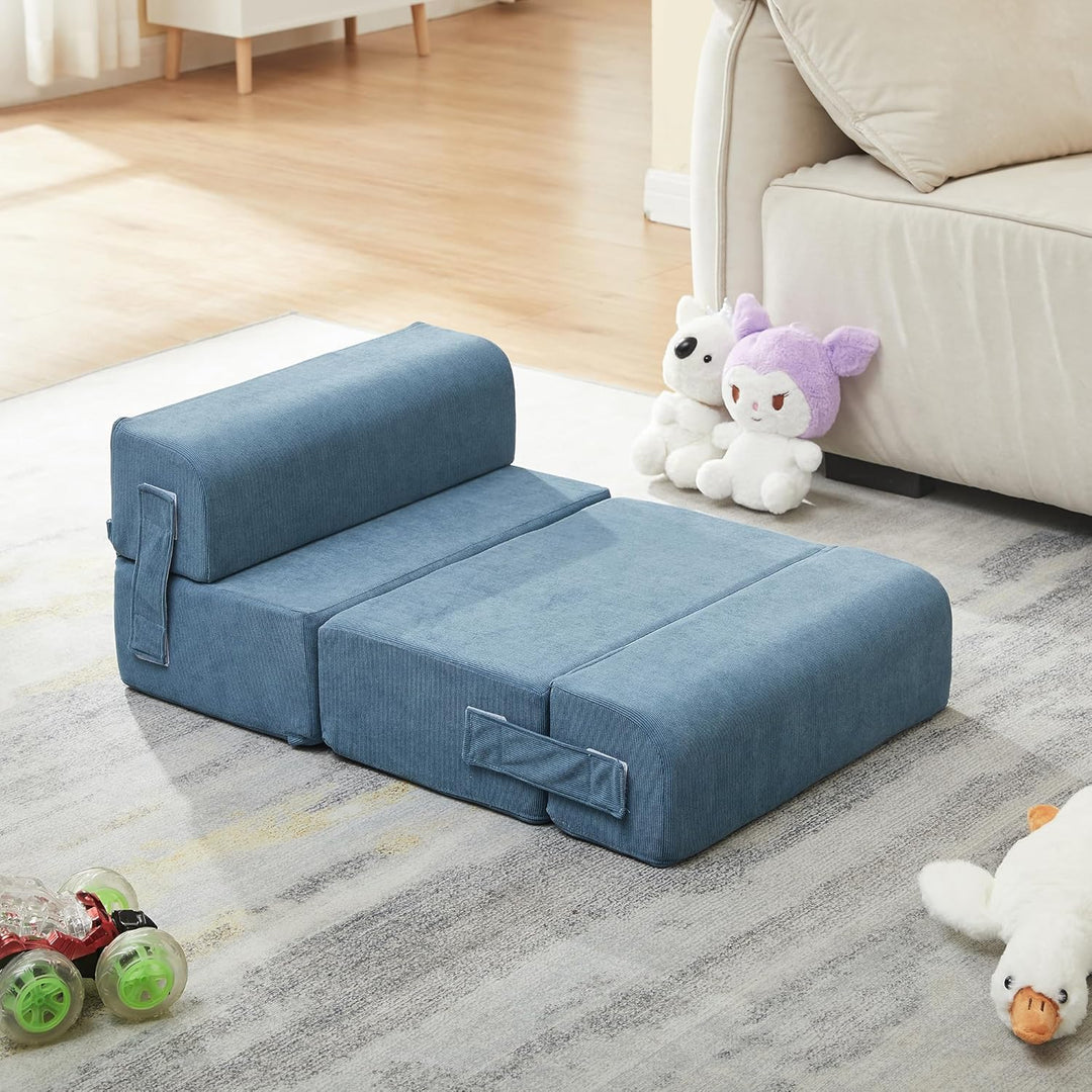 [en.casa] Haustiertreppe Haustierbett Joelerhatra 4-TLG. 45x50x45 cm Cord Blau Hundetreppe Katzentre