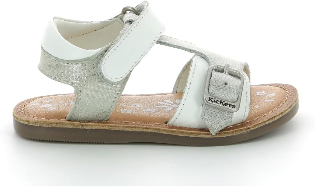Kickers Mädchen Diazz Sandale 25 EU Weiss Silber Metallic, 25 EU Weiß Silber Metallic