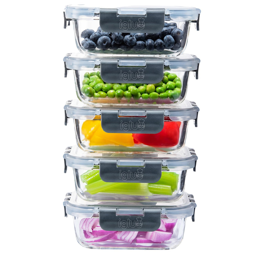 Igluu Meal Prep Glas-Frischhaltedosen mit BPA-freiem Deckel (5er-Pack) – mikrowellen-, ofen-, gefrie