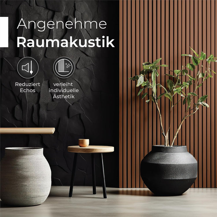 Aeco Sound® Akustikpaneele Holz – 4er-Set | 120x60cm | Echtholz Walnuss & Akustikfilz Schwarz – 3D W