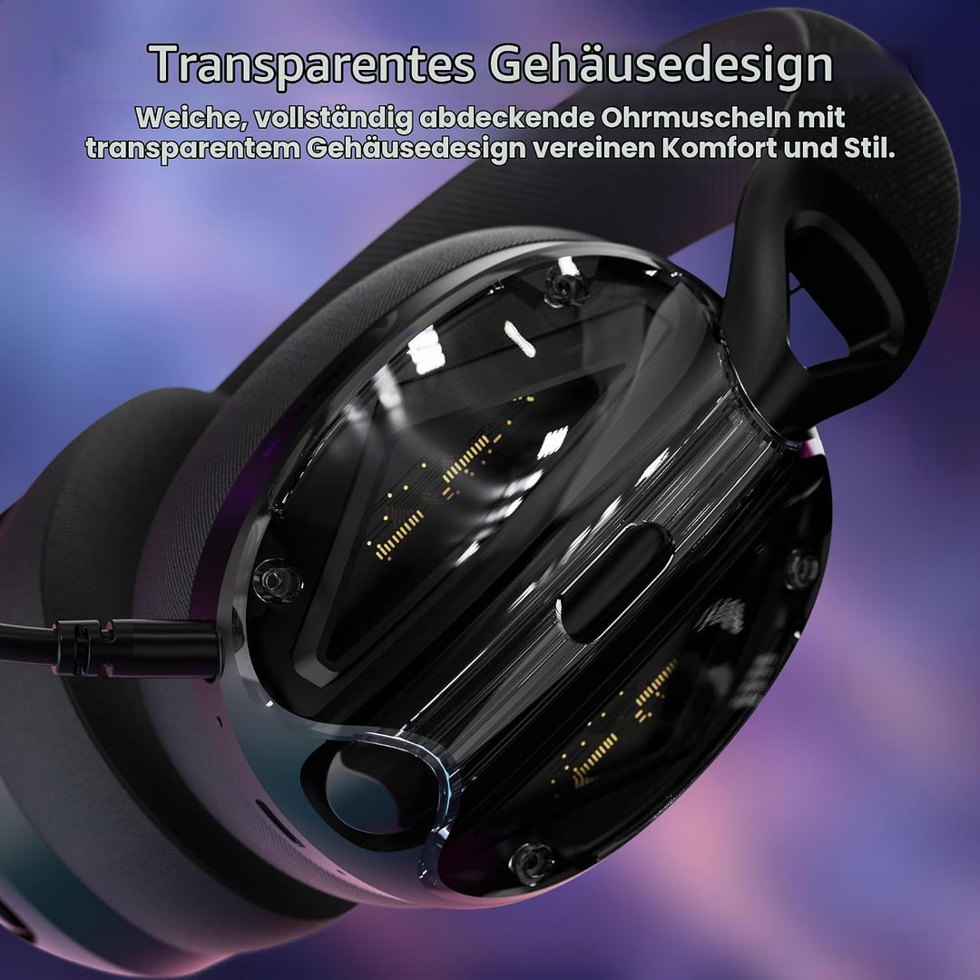 ATTACK SHARK L60 Kabelloses Gaming-Headset, 2,4G/BT/3,5mm-Kabel-Schwarz, Schwarz