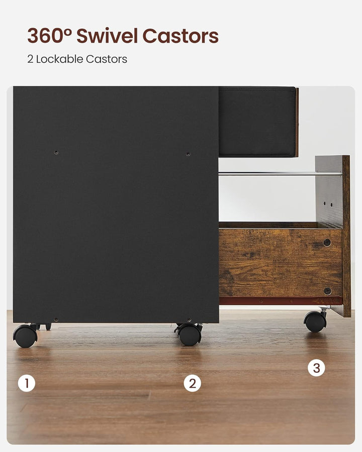 VASAGLE Rollcontainer, Aktenschrank, Büroschrank mit 3 Schubladen, 2 Davon aus Stoff, 1 Schublade au