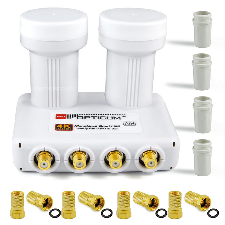 Opticum Monoblock Quad LNB LMQP für 4 Teilnehmer, 2 Satelliten Astra 19.2 + Hotbird 13 Empfang - dig