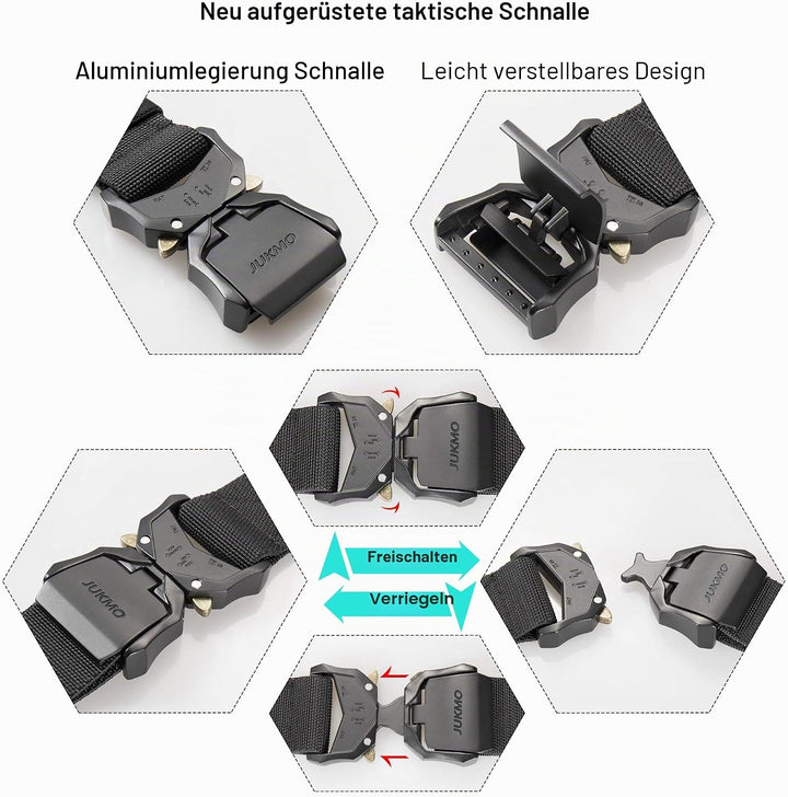 JUKMO Taktischer Gürtel, Militär-Wandergürtel, 3,8 cm, Nylon-Web-Arbeitsgürtel mit robuster Schnellv
