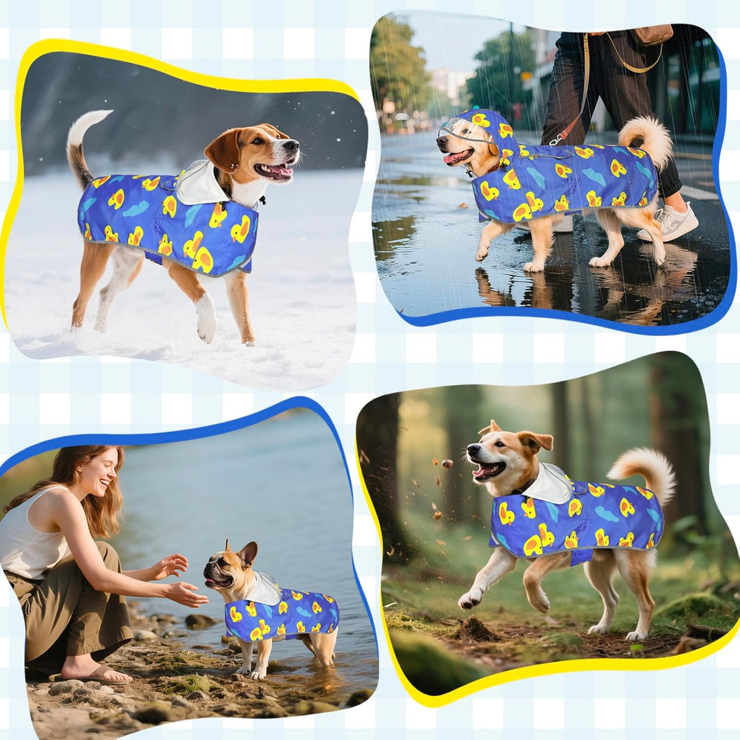 Hunderegenmantel-Einstellbare Regenmantel Hund, Wasserdichter Regenjacke Hund mit Kapuze & Kragenloc