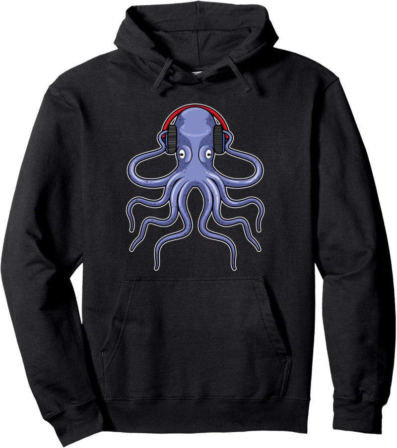 Krake Musiker Kopfhörer Musik Pullover Hoodie