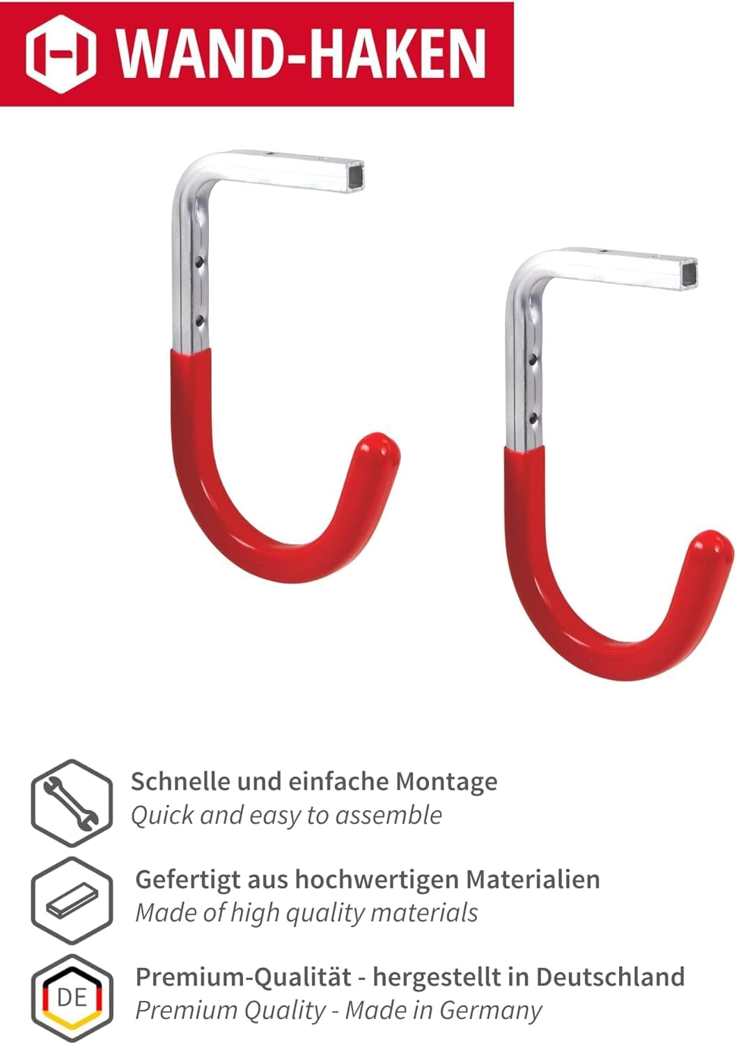 Gedotec Wandhalterung - Decken-Wandhaken zum Schrauben Aluminium - rot gummiert | 4 Stück Deckenhake
