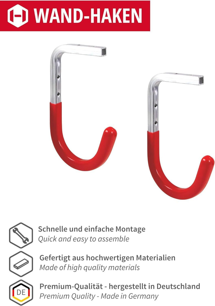 Gedotec Wandhalterung - Decken-Wandhaken zum Schrauben Aluminium - rot gummiert | 4 Stück Deckenhake