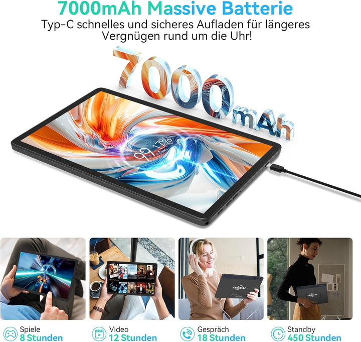 FEONAL Android 15 Tablet 10 Zoll, 4G LTE Tablets Mit 2 SIM 1 SD Slot, 5G WiFi Tablett PC Mit 14GB+12