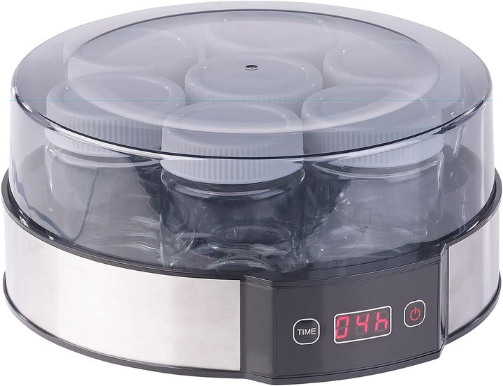 Rosenstein & Söhne Joghurtzubereiter: Joghurt-Maker mit Zeitschaltuhr, 7 Portionsgläser je 190 ml, 2