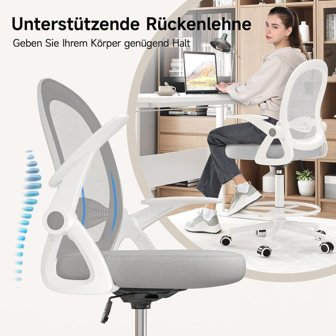 rattantree Ergonomischer Bürostuhl, Schreibtischstuhl mit Verstellbare Fussstütze Ring, Höhenverstel