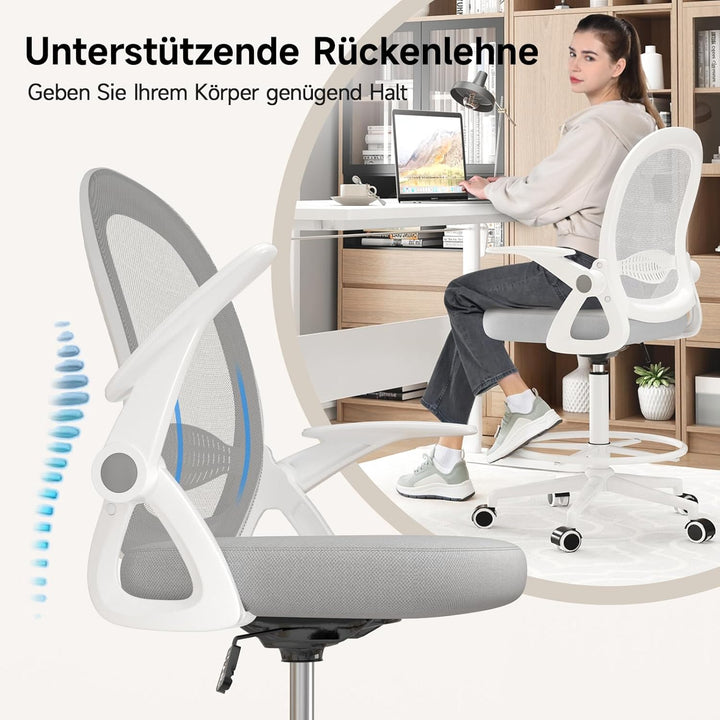 rattantree Ergonomischer Bürostuhl, Schreibtischstuhl mit Verstellbare Fussstütze Ring, Höhenverstel