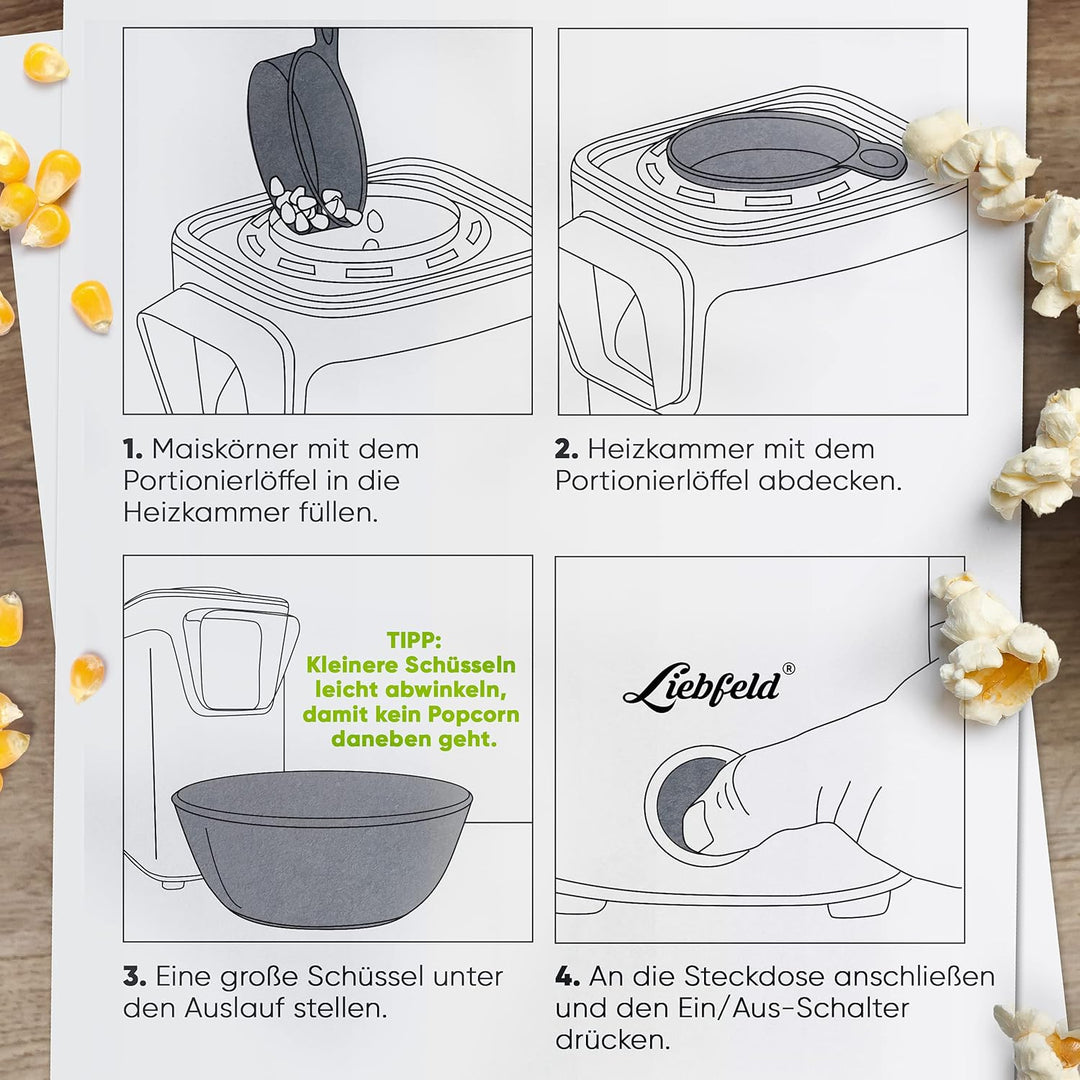 Liebfeld Popcornmaschine - Heissluft Popcorn Maker ohne Fett & Öl - Retro Küchen Gadget für Pop Mais