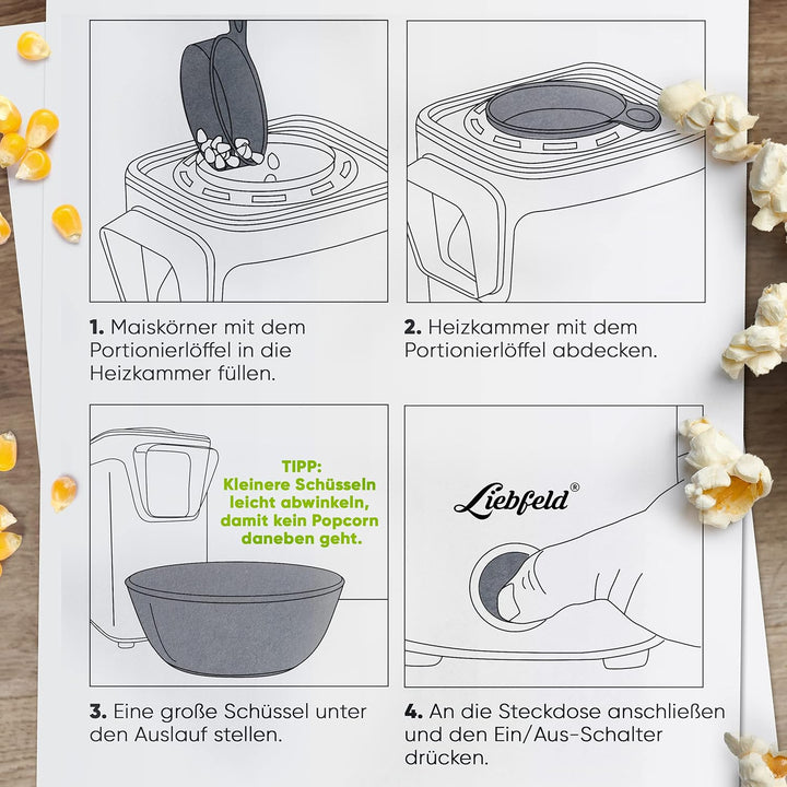 Liebfeld Popcornmaschine - Heissluft Popcorn Maker ohne Fett & Öl - Retro Küchen Gadget für Pop Mais
