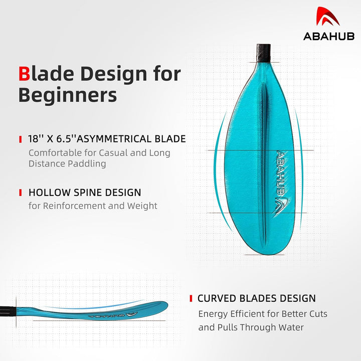 Abahub Carbon Kajak Paddel 230cm mit Paddelleine für Kajakfahren Ruderboot Kanusport, Carbonschaft K