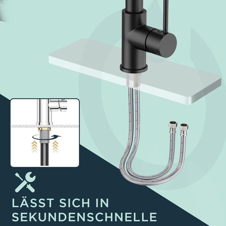 FORIOUS Wasserhahn Küche, Edelstahl-Küchenarmatur mit LED, Spülarmaturen Küche, Zweigriff-Mischbatte