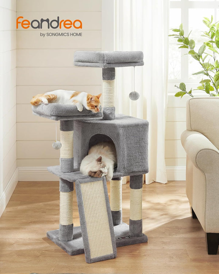 Feandrea Kratzbaum klein, Katzenbaum mit Kratzbrett, Plattformen, für Katze, weicher Plüsch, 115 cm,